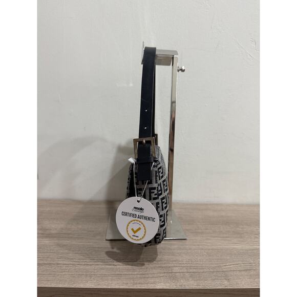 Fendi Zucchino Canvas & Leather Baguette Shoulder Handbag Light Gray/Navy Blue - Picture 6 of 16